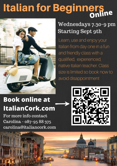 Few places left for our New Beginners Online course starting on September 9th. Andiamo!