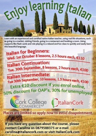 3 New Italian Courses starting SOON at the College of Commerce