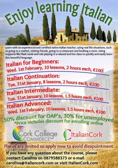 Italiano is about to start in the College of Commerce... haven't you enrolled, yet? Mamma mia! Andiamo! Let's go!