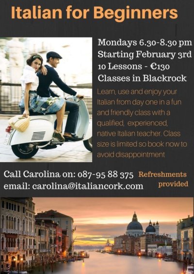 New Beginners Italian course in Blackrock starting soon